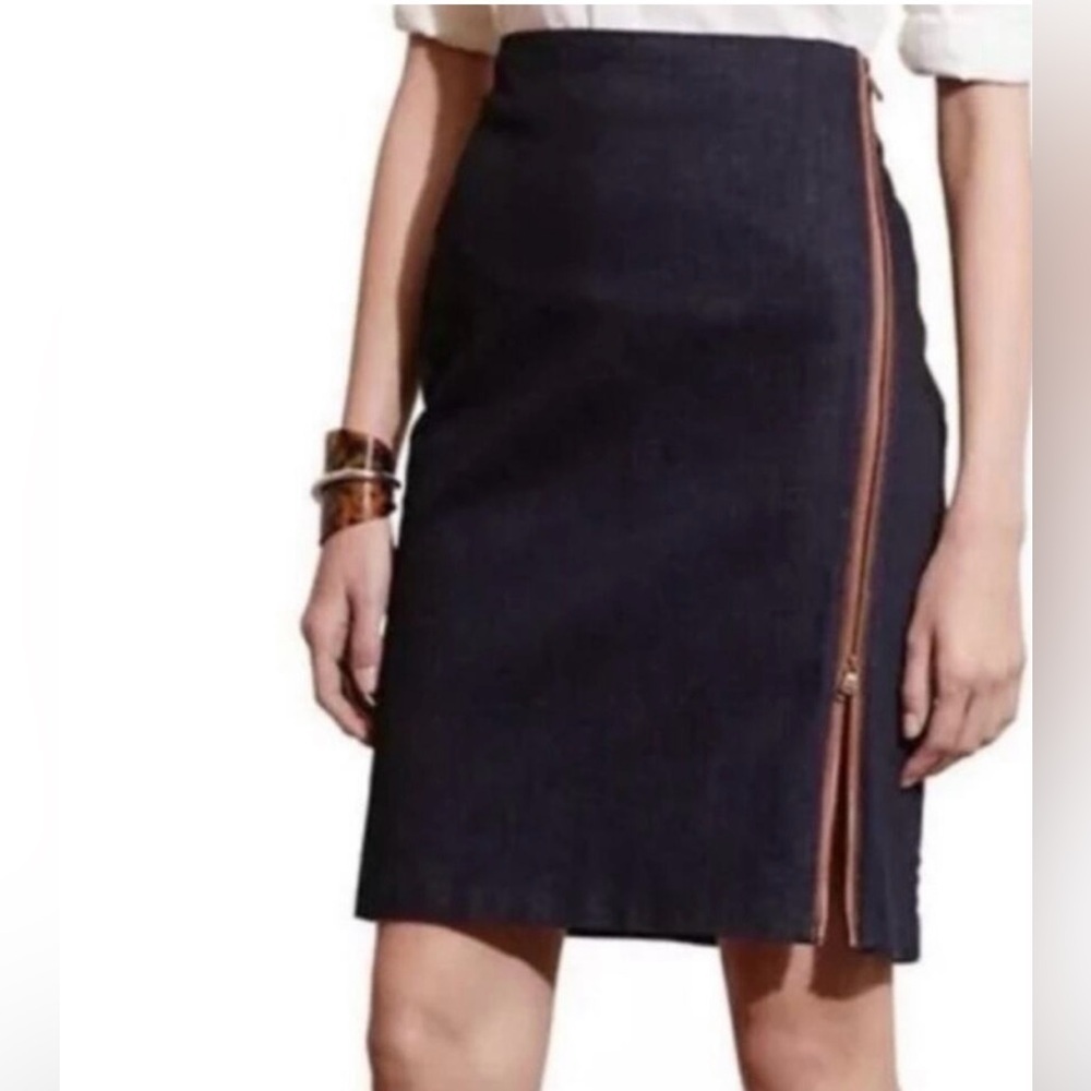 Lauren Ralph Lauren 18W denim zip skirt 100% Sheep leather zip detail